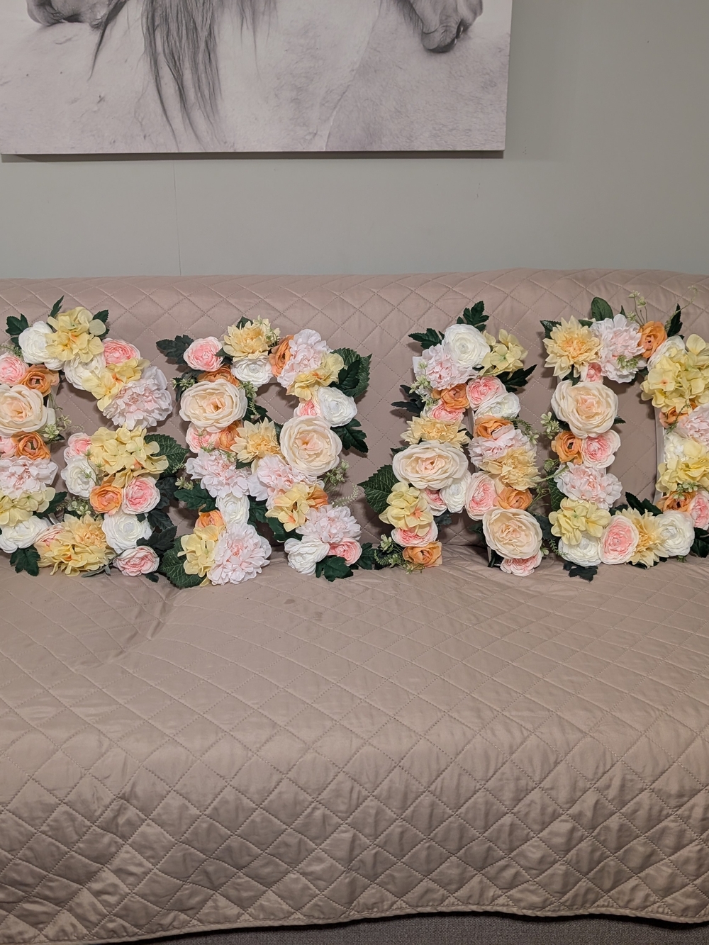 Handcrafted Floral Letter Decor in Peach, Pink & Cream - Home Accents